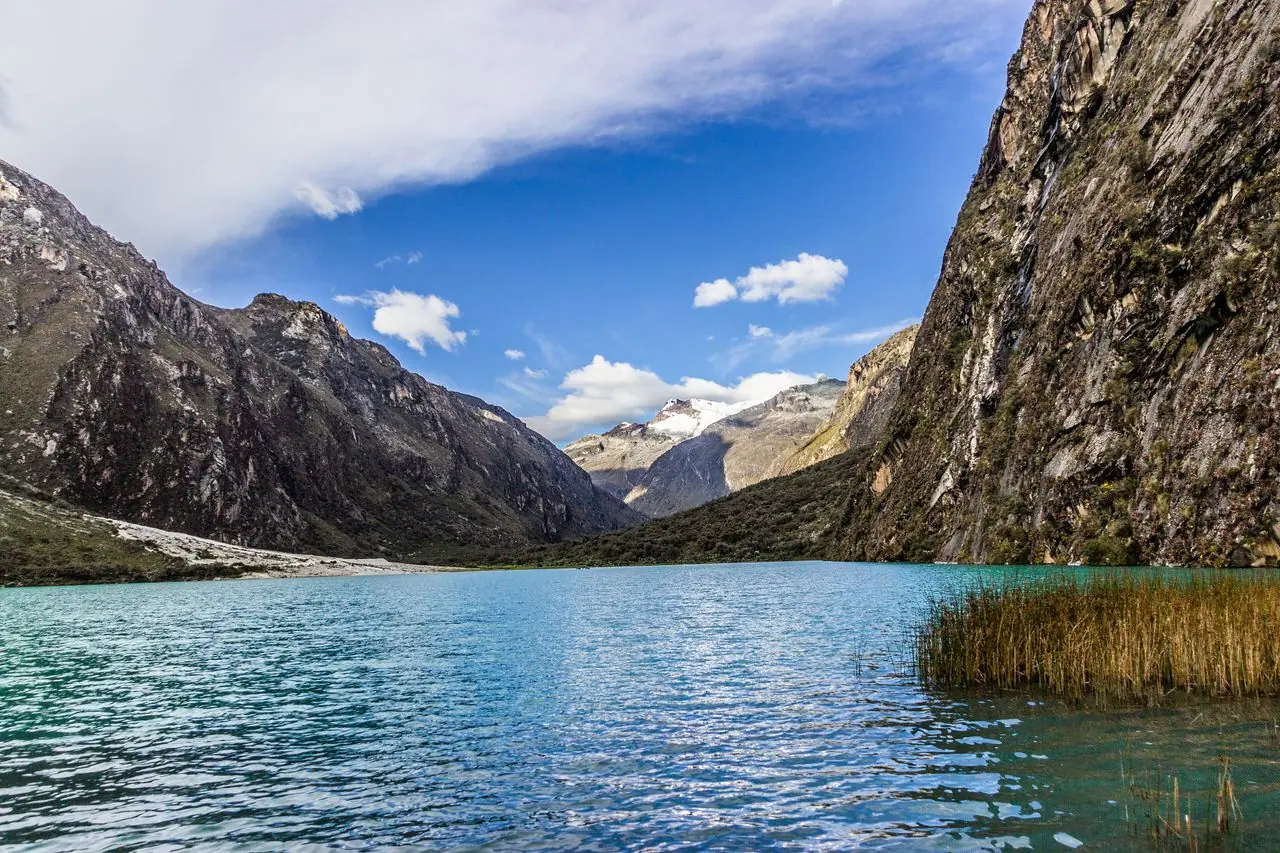 Llanganuco valley with Chinancocha lake and snow-capped mountains beyond
