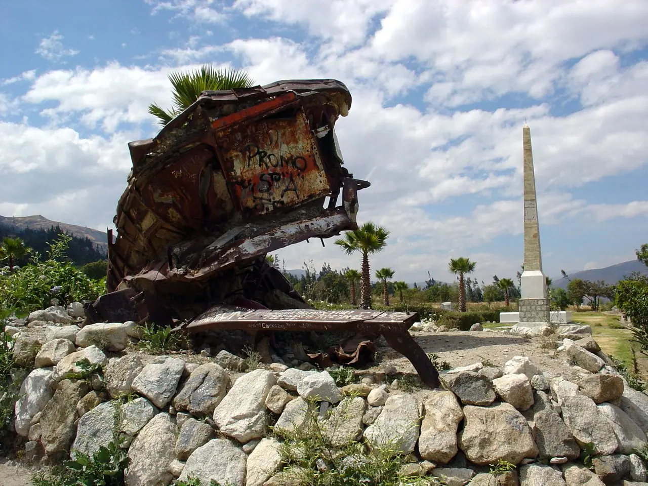 Memorial with remains of the 1970 landslide in Yungay (photo from 2007)